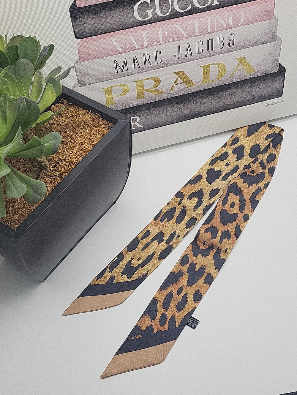 Leopard Print Silk Twilly Scarf - Brown